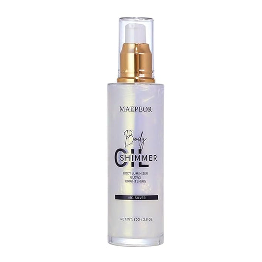 MAEPEOR Shimmer Body Luminizer 5 Colors Moisturizing Glow Illuminator Smooth and Non-sticky Summer Body Highlighter For Face & Body (80ML, 01 Silver)-VivaGrace Women