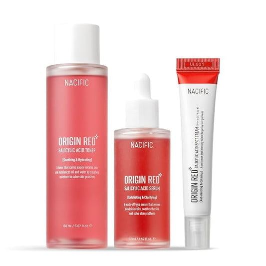 NACIFIC Origin Red Salicylic Acid Triple Set (Toner 150ml Serum 50ml Cream 20ml) Skin Barrier Strengthening, PH 5.5, AHA, BHA, PHA, Soothing-VivaGrace Women