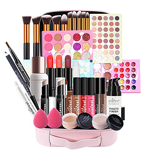 All-in-One Makeup Gift Set Carry All Makeup Kit for Women Full Kit With Makeup Case Lipgloss Lipstick Concealer Blush Foundation Face Powder Eyeshadow Palette Cosmetic Palette #1-VivaGrace Women