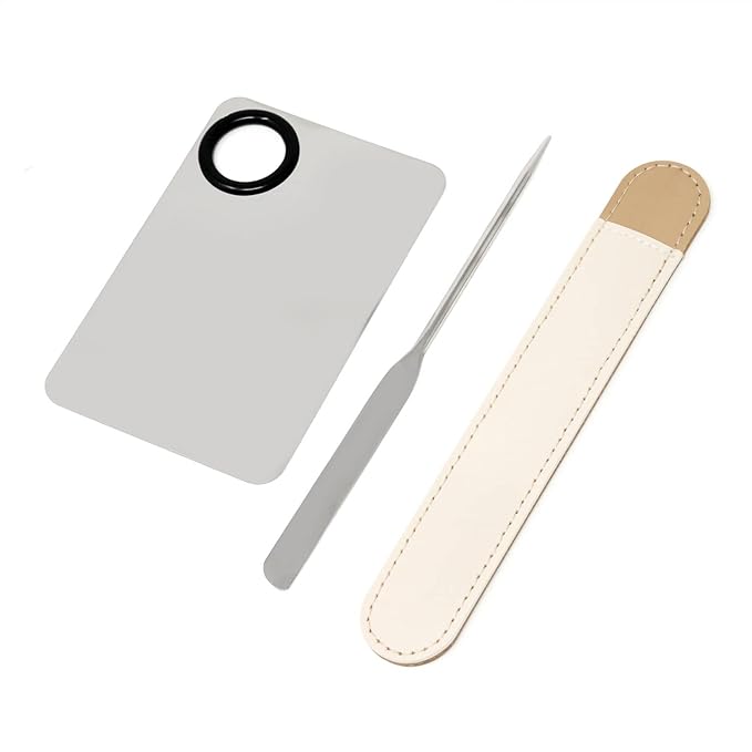 Honbay 1PCS Stainless Steel Makeup Spatula and 1PCS Makeup Mixing Palette with PU Leather Cover for Cosmetic Foundation Pigment Blending-VivaGrace Women
