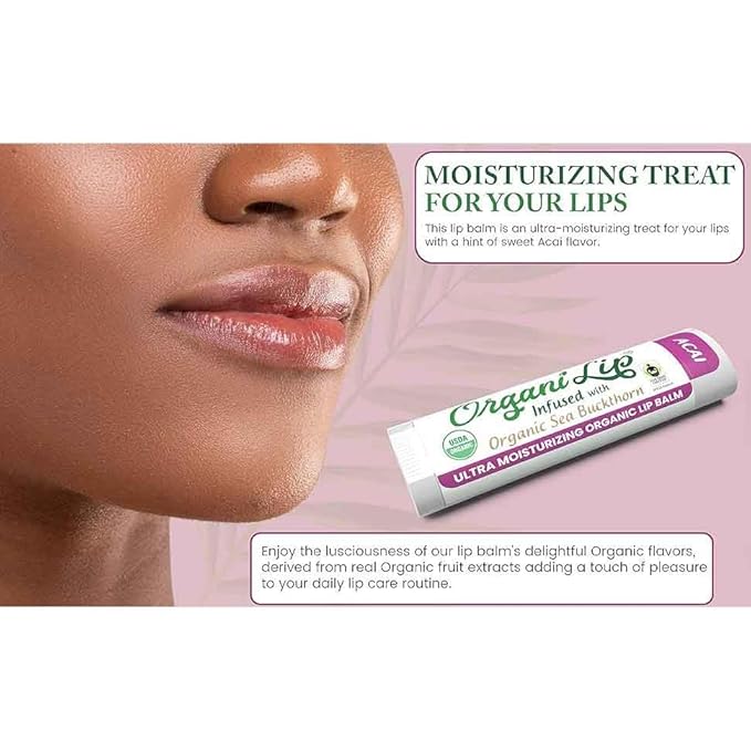 Organic Lip Balm, Acai Flavor, Ultra Hydrating Lip Moisturizer for Cracked or Dry Lips, Infused With Organic Sea Buckthorn, Oval Shaped Tube, USDA Certified Organic, 30 Pack-VivaGrace Women
