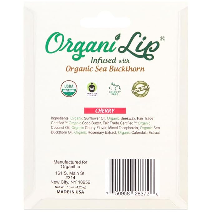 OrganiLip USDA Certified Organic Lip Balm for Nourishing Cracked or Dry Lips - All-Day Ultra Moisturizing Lip Care in Oval Shaped Tubes - 3-Pack (Cherry)-VivaGrace Women