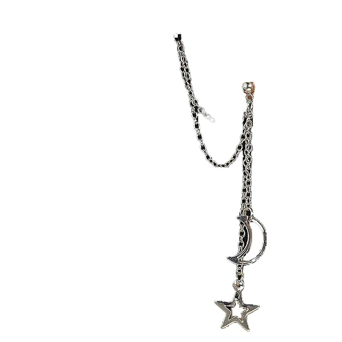 Boho Star Moon Chain Cuff Earrings Silver Star Long Drop Earrings Moon Ear Cuff Wrap Earrings Cartilage Helix Chain Earrings Jewelry for Women and Girls-VivaGrace Women