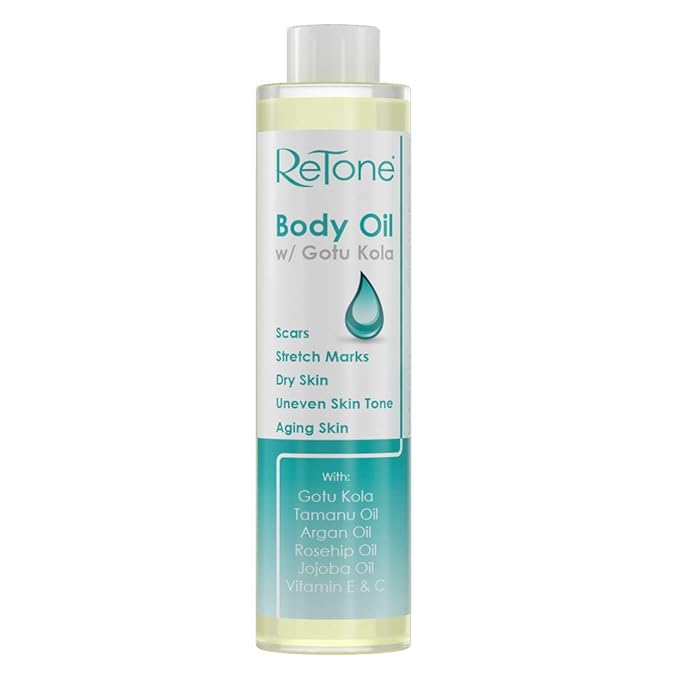 ReTone® Body Oil: Stretch Mark Prevention -Non-greasy finish - Infused with Gotu Kola - No mess dispenser - Tamanu oil + Argan Oil + Rosehip Oil + Jojoba Oil + Vitamin E C (dry skin, uneven skin tone)-VivaGrace Women
