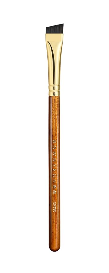 Desert Oak Series MicroBlade Angled Brow Brush - 11mm Ultra-Fine Nylon Bristles for 1mm Hair Strokes, Pomade/Gel/Powder Application, Bubinga & Brass (CM 190)-VivaGrace Women