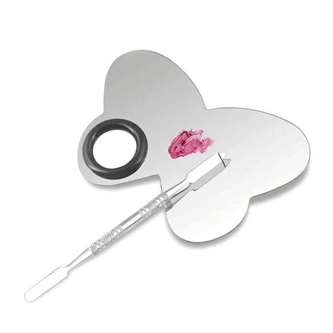 6 in 3 Set Makeup Mixing Palettes, 2 Pcs Stainless Steel Nail Art Palette with 2 Makeup Spatula for Foundation Makeup Tools Eyeshadow Nail Art (4 in 2 Silver Heart Rectangular)-VivaGrace Women