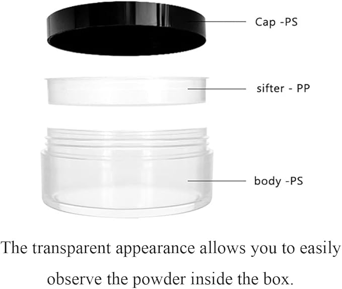 HAHIYO 4pcs 10ml/0.34oz Plastic Empty Travel Compact Case Makeup Cosmetic Jar Refillable Powder Box No Leak Holder with Rotatable Sifter and Black Screw Lid-VivaGrace Women