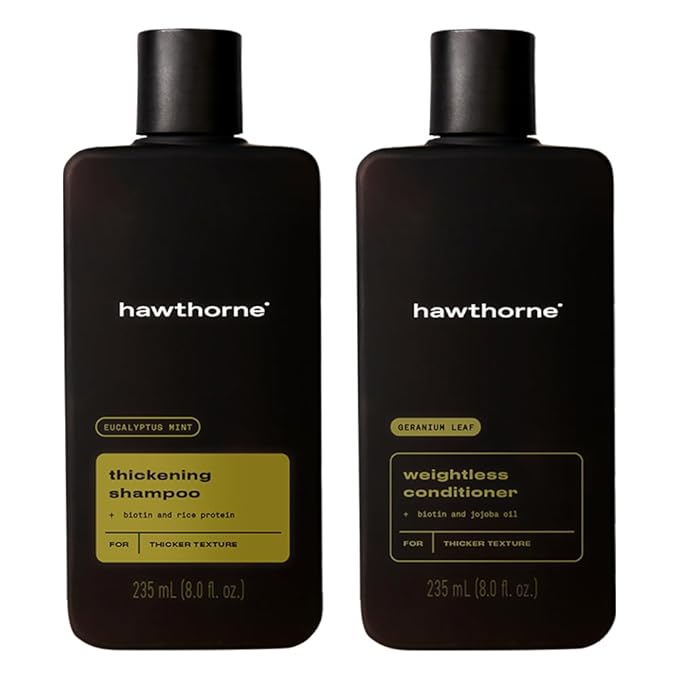 Hawthorne Men's Thickening Shampoo and Conditioner Hair Set. Includes Thickening Shampoo and Weightless Conditioner. Sulfate Free, Paraben Free. 8 Fl Oz Each.-VivaGrace Women