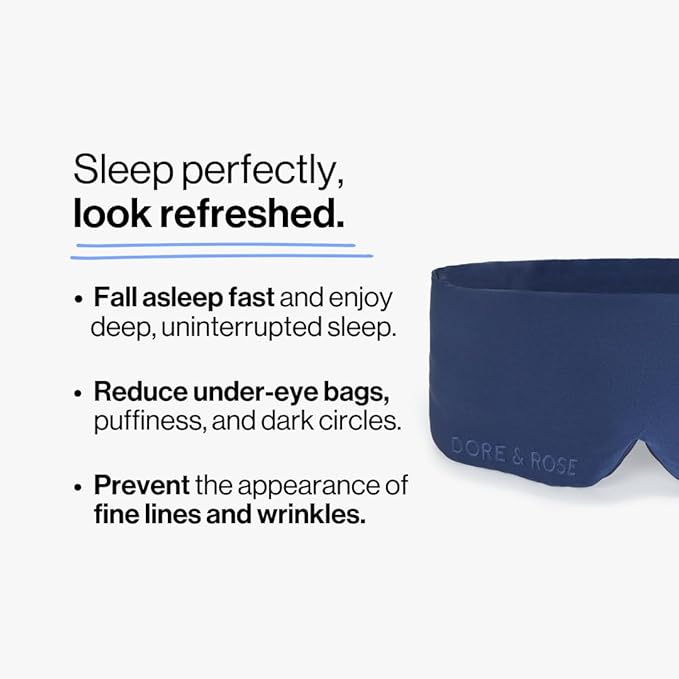 Dore & Rose Deep Sleep Mask Light Blocking, 23 Momme Mulberry Silk Eye Mask, Ultra Soft, Adjustable - Travel Sleeping Mask for Men & Women - Dark Blue-VivaGrace Women
