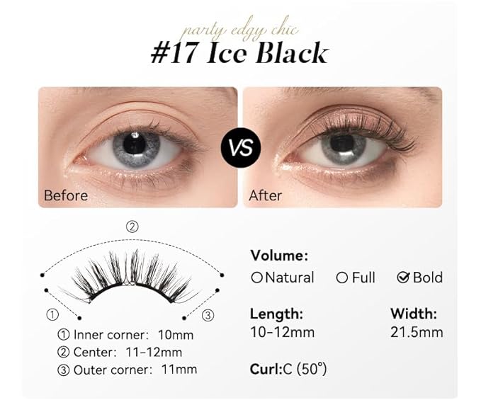 Magnetic Eyelashes with Applicator Kit, No.17 Ice Black, Reusable Magnetic Lashes without Eyeliner, Glue-free False Lashes, Waterproof, Lightweight, Suit for Heavy Makeup-VivaGrace Women