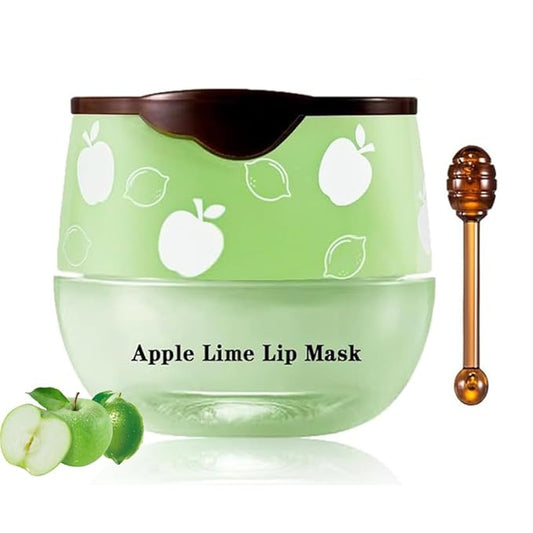 1PCS Lip Balm Honey Pot,Honey/Apple Lime Lip Mask Overnight Moisturizing Lip Balm,Hydrating Prevention Dry & Cracked Lip Exfoliator Lip Wrinkle Care Sleeping Lip Mask (Apple Lime)-VivaGrace Women