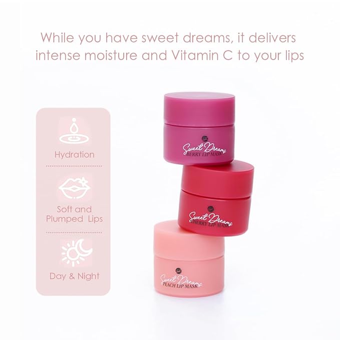 Sweet Dreams Mini Lip Mask 5g(3 Set)- Nourishing, Plumping and Hydrating Lip Balm | Vegan Lip Sleeping Mask | Korean beauty | Hyaluronic Acids + Vitamin C + Shea Butter + Antioxidants-CherryBerryPeach-VivaGrace Women