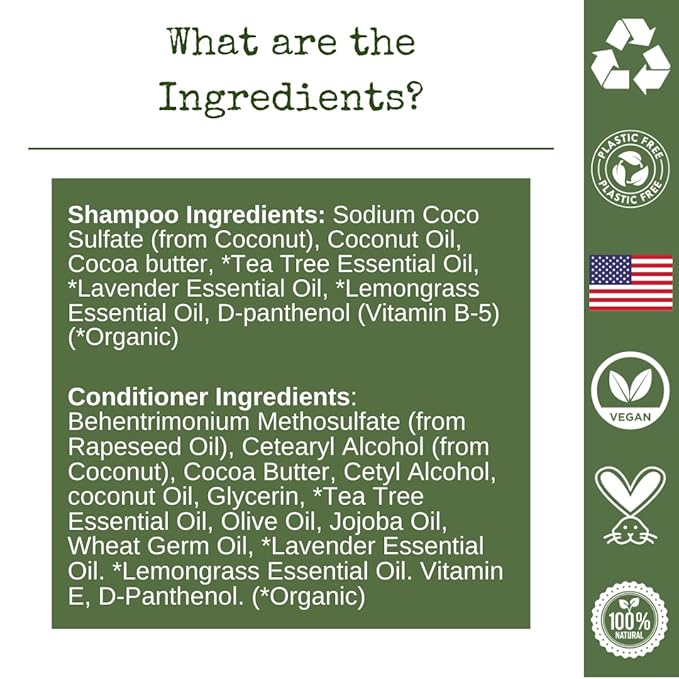 Shampoo Bar and Conditioner with Travel Tins | Lemongrass, Lavender, Tea Tree Oil | Clarifying & Growth | For Oily Hair | USA 2-pk-VivaGrace Women