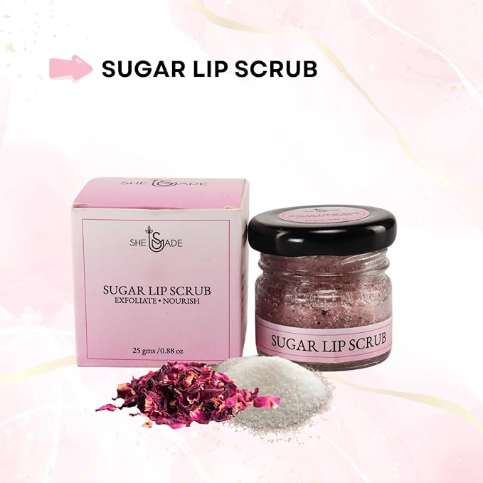 Sugar & Dried Rose Petals Lip Scrub with Vitamin E & Rose Essential Oil - 0.88 Oz/25 gm - Exfoliates-VivaGrace Women
