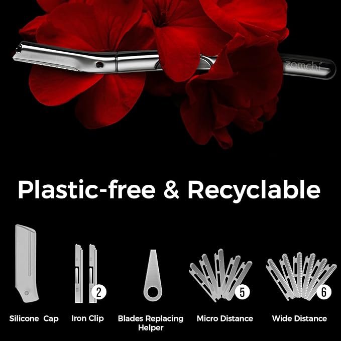 ZOMCHI Eyebrow Razor and Face Razor for Women and Men, Reusable Metal Handle with 11 Refill Blades, Dermaplane Razor with Protective Silicone Cap, Eyebrow Hair Trimmer - Polished Silver-VivaGrace Women
