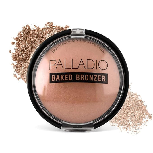 Palladio Baked Bronzer, Highly Pigmented and Easy to Blend, Shimmery Bronzed Glow, Use Dry or Wet, Lasts all day long, Provides Rich Tanning Color Finish, Powder Compact, Atlantic Tan-VivaGrace Women