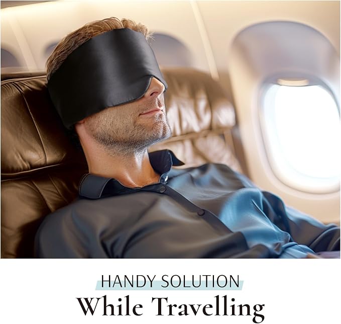 Zenssia 100% Mulberry Silk Sleep Mask Eye Mask for Man and Woman with Adjustable Headband, Full Size Large Sleep Mask & Blindfold for Total Blackout for All Night Sleep, Travel & Nap- Black-VivaGrace Women