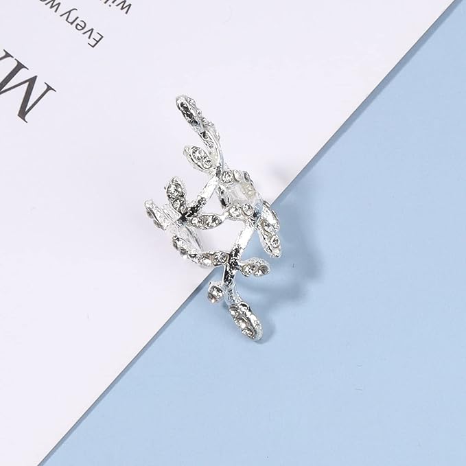 Boho Cz Leaf Ear Cuff Earrings Silver Ear Crawler Earrings Paved Rhinestone Cartilage Cuff Earrings Non Piercing Ear Cuff Wrap Earrings Jewelry for Women and Girls Gifts-VivaGrace Women