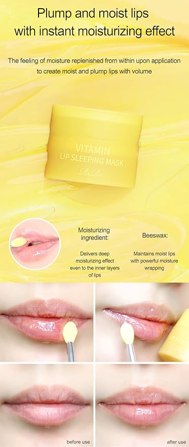 Vitamin Lip Sleeping Mask 10g / 0.35 oz. (Pack of 2) Contains 5,000ppm of vitamin E, Nourishing Moisturizing Elasticity Keratin Care, Lip Balm For Chapped, Cracked, Dry, Wrinkled Lips-VivaGrace Women