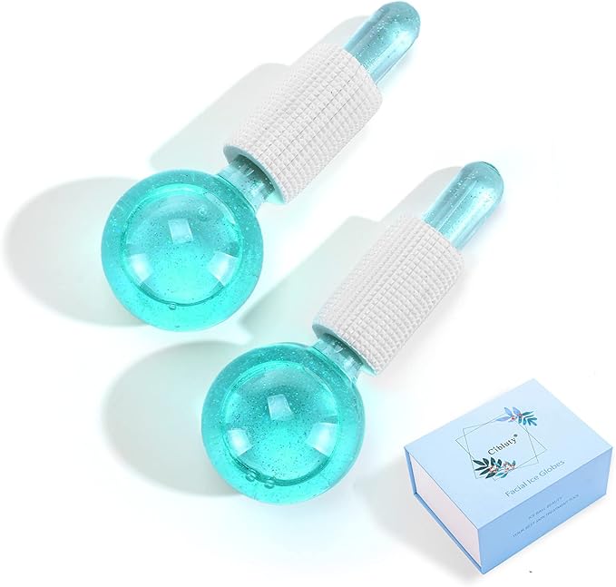 Ice Globes for Facials- Freezer Free Face Rollers with Essence for Daily Beauty Routines, Skin Massagers Globes Durable Quartz Glass for Reduce Puffiness Skin Cooling (Update Green)-VivaGrace Women