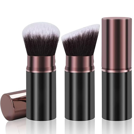Retractable Makeup Brush, Travel Kabuki Powder Makeup Brush 2 Pack, Foundation Face Blush Brushes for Blending Liquid, Blush, Bronzer, Buffing, Sunscreen,Flawless Cosmetics-VivaGrace Women