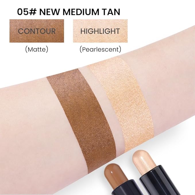 evpct 2in1 Face Shaping & Contouring Stick Cream Contour Concealer Bronzer Stick Makeup Kit for Beginner Face Highlighter Makeup Stick contorno maquillaje de maquillaje profesional,NEW Medium Tan-VivaGrace Women