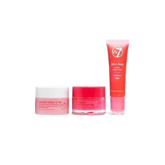 W7 Sweet Dreams Lip Care Trio - 3 Piece Set - Overnight Lip Mask, Lip Balm & Lip Scrub - Strawberry-VivaGrace Women