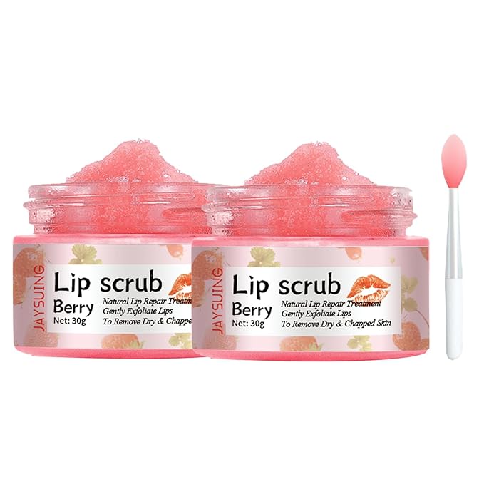 Lip Scrub, Natural Lip Scrub Exfoliator, 2Pcs Lip Exfoliator Lip Scrub for Dark Lips to Lighten,Repair Dry Lips,Chapped Lips (Berry)-VivaGrace Women
