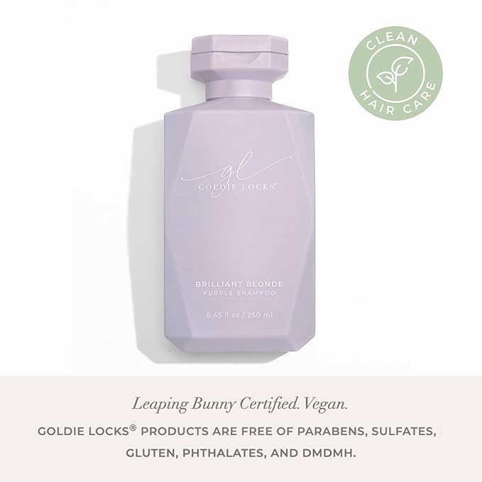 Goldie Locks Brilliant Blonde Purple Shampoo for Blonde, Lightened, Grey Hair & Extensions, Brightens, Tones, Eliminates Brass, Sulfate-Free, Nourishing, Moisturizing, Color Safe, 8.45 Fl Oz Bottle-VivaGrace Women