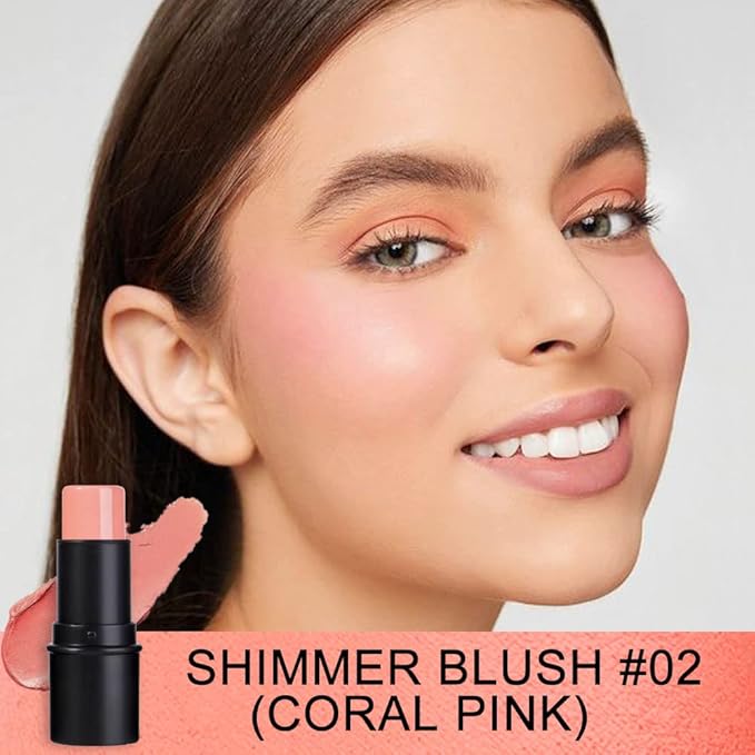 evpct 2Pcs Shimmer Orange Cream Blush Stick for Cheeks Lips Tint Eyes Contour Highlighter Makeup Sticks Lightweight Hydrating formula rubor en crema para los cachetes 02 Coral Pink & 03 Coral Orange-VivaGrace Women