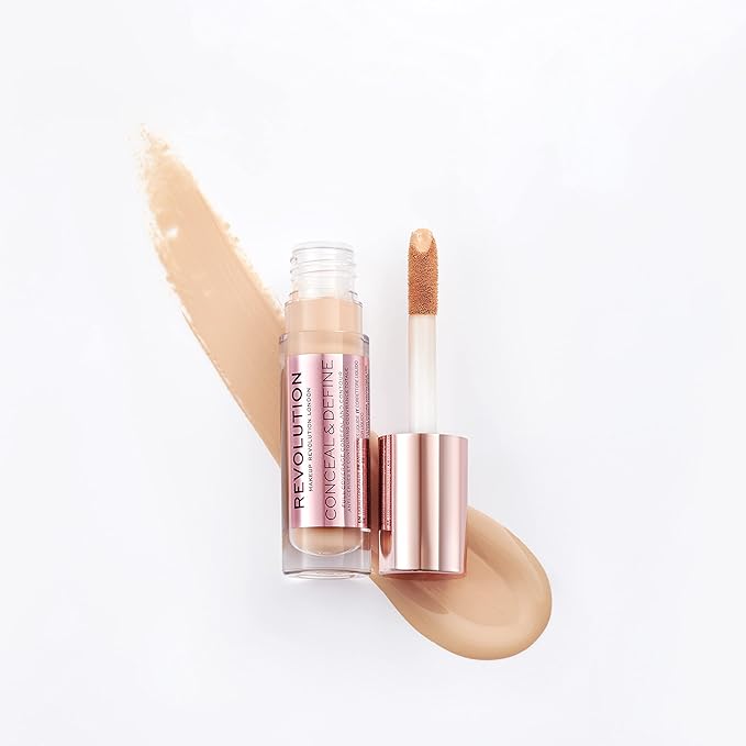 Makeup Revolution Conceal and Define Concealer, Full Coverage & Matte Finish, C7.5 for Medium/Tan Skin Tones, Vegan & Cruelty-Free, 0.7 Fl Oz-VivaGrace Women