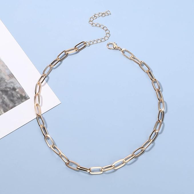 Punk Paper Link Choker Necklace Gold Paperclip Chain Necklace Choker Open Link Chain Necklace Trendy Chain Necklace Jewelry for Women and Girls-VivaGrace Women