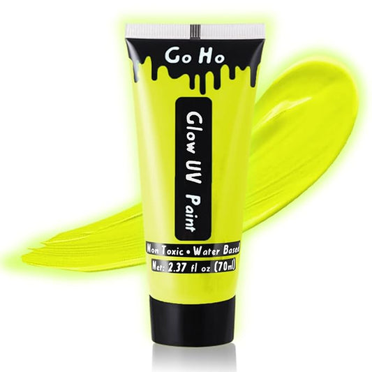 Go Ho Neon Yellow Body Paint Washable(2.37oz,70ml),under UV Blacklight Neon Face Paint,Water Based Neon Fluorescent Yellow Face Paint for Adults Children SFX Cosplay Costumes Halloween Makeup-VivaGrace Women