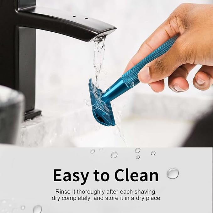 Double Edge Safety Razor, Single Blade Razors for Men and Women, with 10 Stainless Steel Safety Razor Blades, Smooth and Close Wet Shaving, Plastic Free, Blue-VivaGrace Women