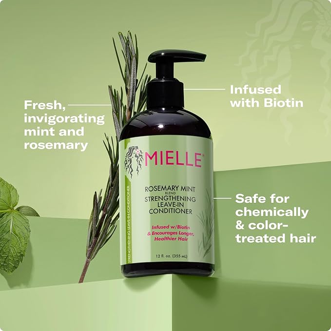 Mielle Organics Rosemary Mint Strengthening Leave In Conditioner for Curly Hair - Hydrating Hair Moisturizer Infused with Biotin to Soften, Protect & Boost Shine (12 Oz)-VivaGrace Women