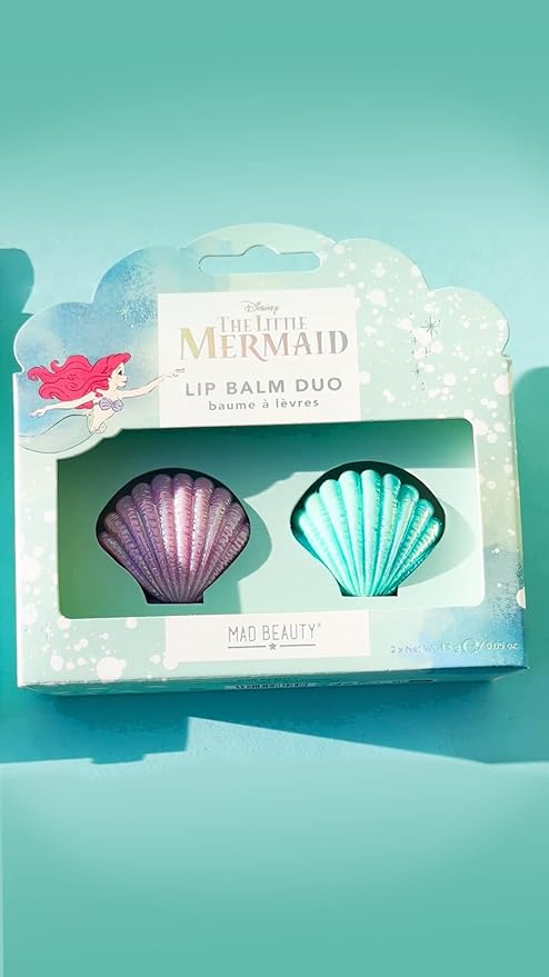 MAD BEAUTY Disney The Little Mermaid Lip Balm Duo 2-Pack, Cute Shell-Shaped Pots, Strawberry & Blueberry, Moisturize & Hydrate for Soft Fresh Lips, Great Gift, Adorable-VivaGrace Women
