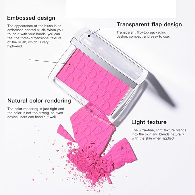 Pink Powder Blush Palette, Multi-Use Makeup Blusher Pink Face Powder for Eyes, Lips, Cheeks, Blendable Formula-VivaGrace Women