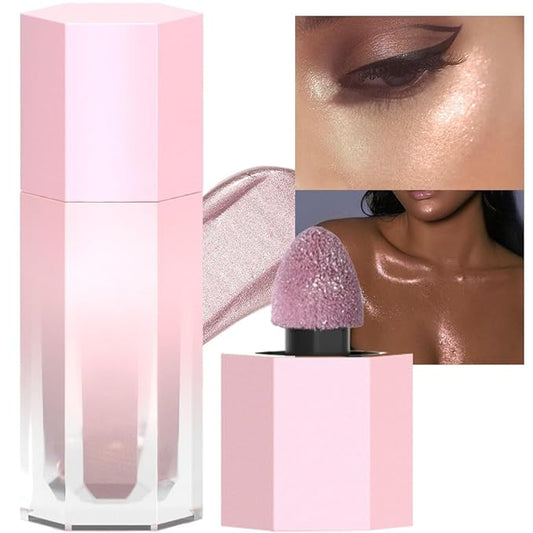 evpct Rose Gold Stardust Liquid Face Highlighter Makeup Waterproof Long Lasting Halographic Pink Glitter Shimmer Body Iridescent Highlighter Makeup Palette Stick-VivaGrace Women