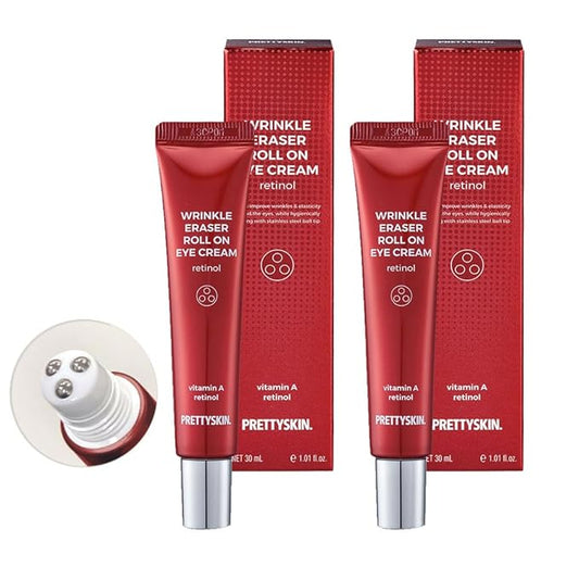 PS.PRETTYSKIN Roll On Eye Cream 30ml/1.01fl.oz. with Vitamin A and Stainless Steel ball Tip for Wrinkle Eraser and Elasticity (Retinol x 2CT)-VivaGrace Women