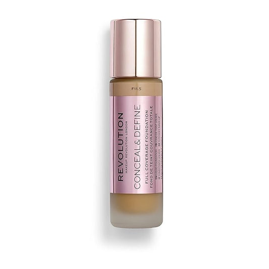 Makeup Revolution Conceal and Define Foundation, Full Coverage & Matte Finish, F12.7 for Medium/Dark Skin Tones, Vegan & Cruelty-Free, 0.7 Fl Oz-VivaGrace Women