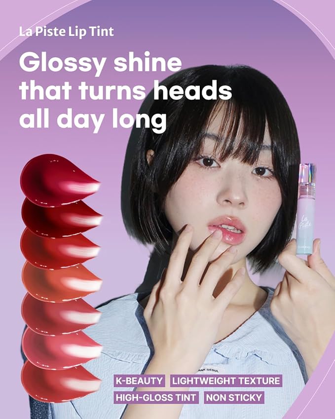 DEARMAY LA PISTE LIP TINT LP03 Romantic 0.14 oz. long lasting lip stain with glossy finish and lightweight texture, non sticky, hydrating formula with no flaking and glassy vivid tint, korean makeup-VivaGrace Women