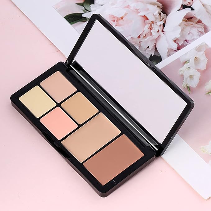 Concealer Contour Palette, 6 In 1 Color Correcting Concealer Contour Makeup Palette, Contouring Foundation Highlighting Makeup Kit for Dark Circles, Blemish With 2 Packs Brush (2#)-VivaGrace Women