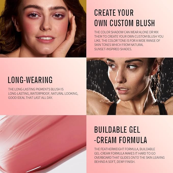 KIMUSE Soft Cream Blush Makeup, Liquid Blush for Cheeks, Weightless, Long-Wearing, Smudge Proof, Natural-Looking, Dewy Finish-VivaGrace Women