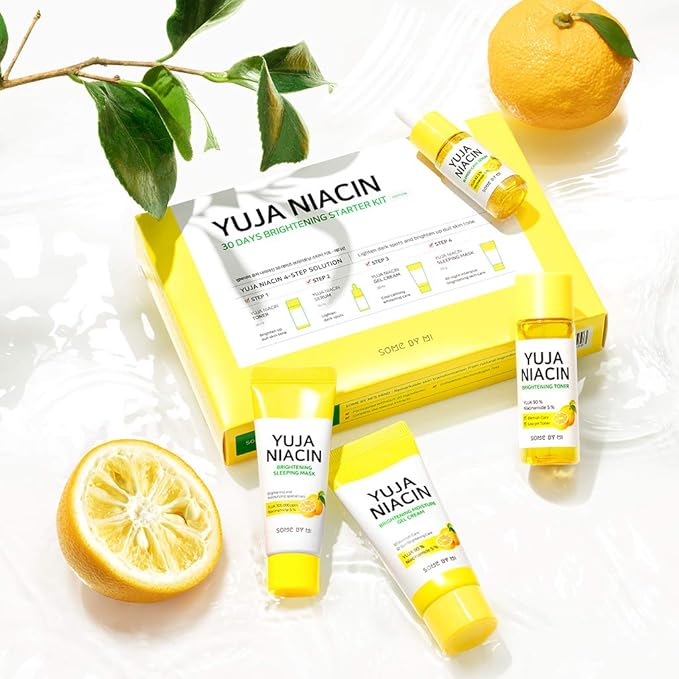 SOME BY MI Yuja Niacin 30 Days Brightening Starter Kit/Toner 1.01Oz, Serum 0.33Oz, Gel Cream 1.01Oz, Sleeping Mask 0.67Oz / Melasma and Blemish Care/Facial Skin Care Set-VivaGrace Women