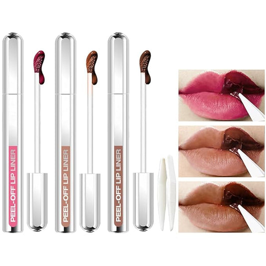 3 Colors Peel Off Lip Liner Stain Kit, Long Wear Matte Lip Tint Stain Set with Tweezer for Women, Waterproof Transfer Proof Highly Pigmented Peel Off Liquid Lipstick for All Skin Types (#1,2,3)-VivaGrace Women