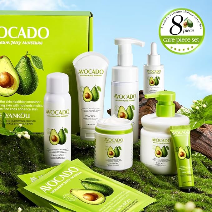 Avocado Facial Skincare Set - Complete Eight-Piece Kit for Soothing, Nourishing, and Moisturizing-VivaGrace Women