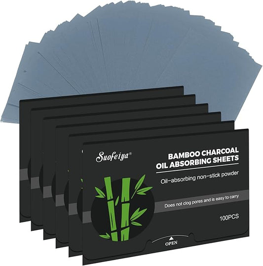 Natural Bamboo Charcoal Oil Absorbing Tissues - 6pk/600 Oil Blotting Sheets For Face, Oil Control Film, Oil Absorbing Sheets, Makeup Friendly-VivaGrace Women