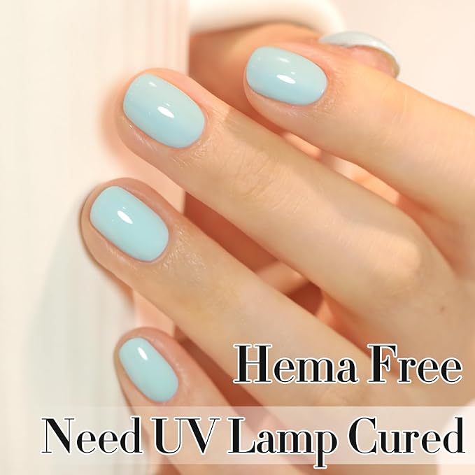 Double Rhythm 0.50 OZ Gel Polish Hema Free Same Color Same Bottle Golden Round Translucent Neutral Natural Milky 15 ML Jelly UV Polish Art DIY at Home (Pastel Blue-C1031)