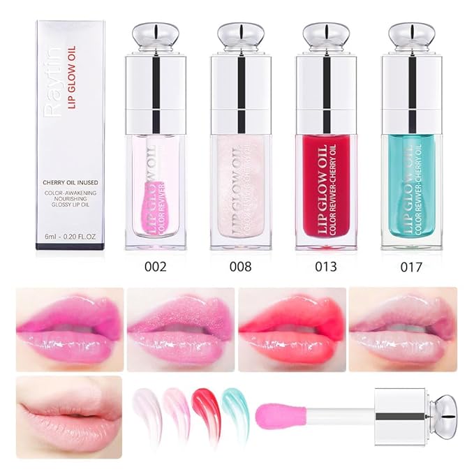 Hydrating Lip Glow Oil-Lip care oil- Lip Oil Tinted for Lip Care and Dry Lips-Prevents Dry Cracked-Non-sticky Big Brush Head-Lip Plumping -Lip Oil gloss tinted-002-VivaGrace Women