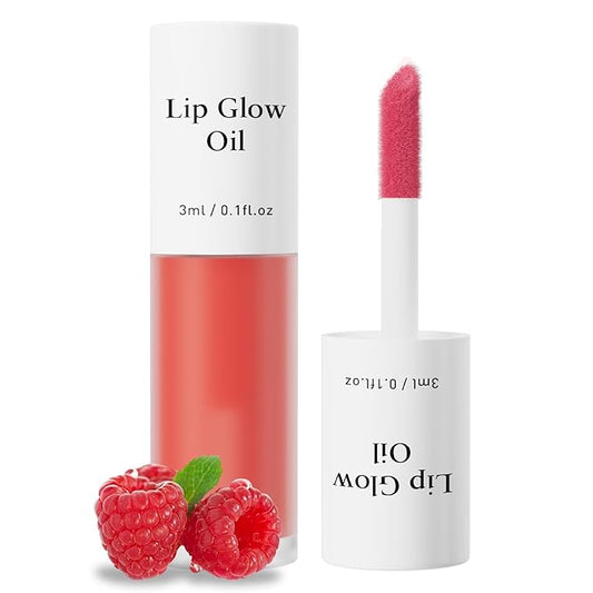 Plumping Lip Oil, Long Lasting Hydrating Lip Stain Lip Balm Raspberry Fruit Revitalizing, Transparent Lip Care Oil for Dry Lip (Raspberry Red)-VivaGrace Women